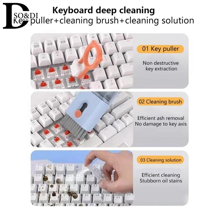 10-in-1 PC Keyboard Cleaner Tool Multifunctional Computer Cleaning Brush Kit Scalable Labor-saving For Earphones Keyboard