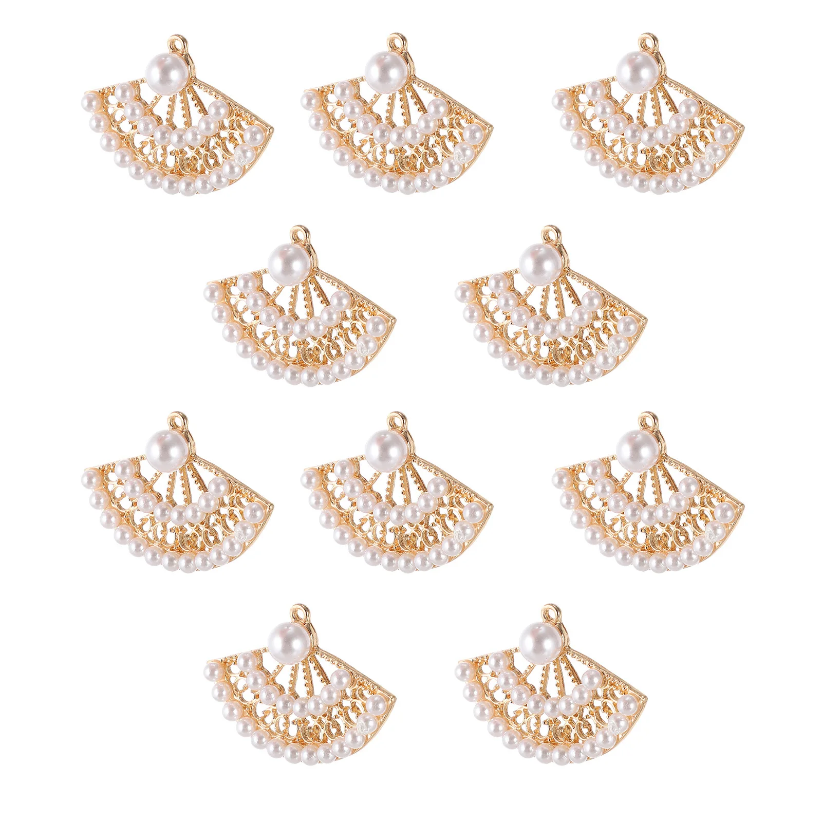 

10Pcs Pearl Alloy Pendant Charms DIY Jewelry Making Necklace Bracelet Accessories Handmade Fan Charms Decorations