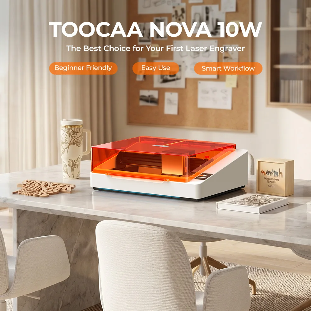 TOOCAA NOVA 10W Beginner-Friendly Laser Engraver with Smart Air Assist and 5MP HD Camera, One-click Auto Focus, Class 1 Safety Fully Enclosed, Dual Exhaust, Pre-assembled Desktop Laser Cutter Machine for Wood Stone Acrylic Home DIY & Small Business
