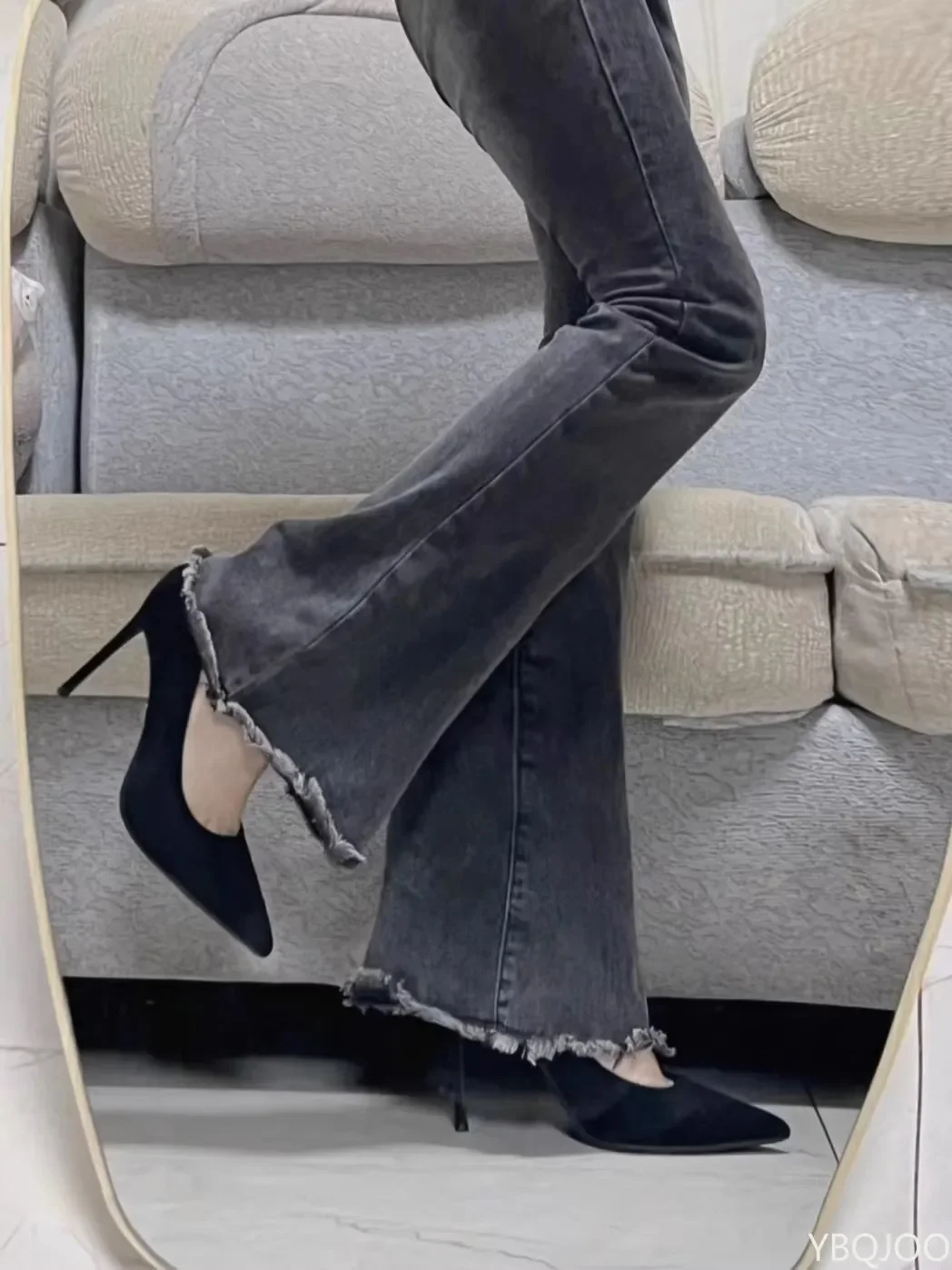 Neue modische Damenschuhe, sexy schwarze High Heels, spitze Wildleder-Pumps, elegante Etikette-Schuhe mit flachem Schaft, Mujer Zapatos – Detail 11