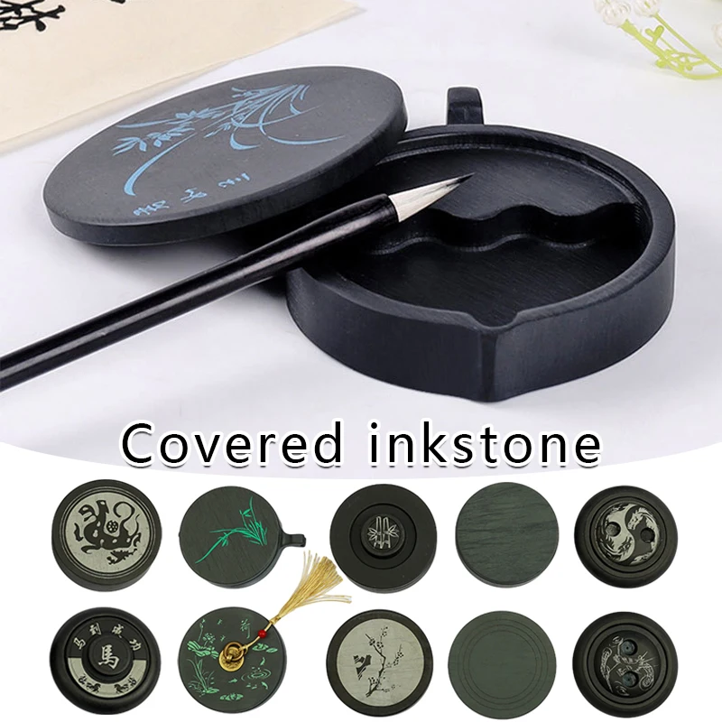 

Ink Chinese Calligraphy Stone Inkstone Hand Carved Brush Holder Painting Inkslab Sumi Dish Well Traditional Duan She Yan Writing