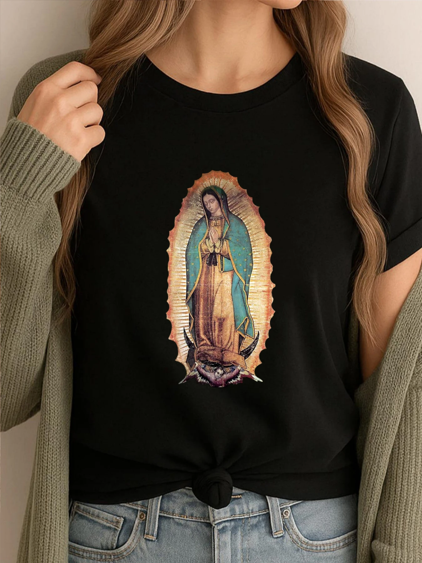 Our Lady Of Guadalupe White Graphic Tee Luxury Clothes Men High Quality Classic Printed Clothes Vintage Style