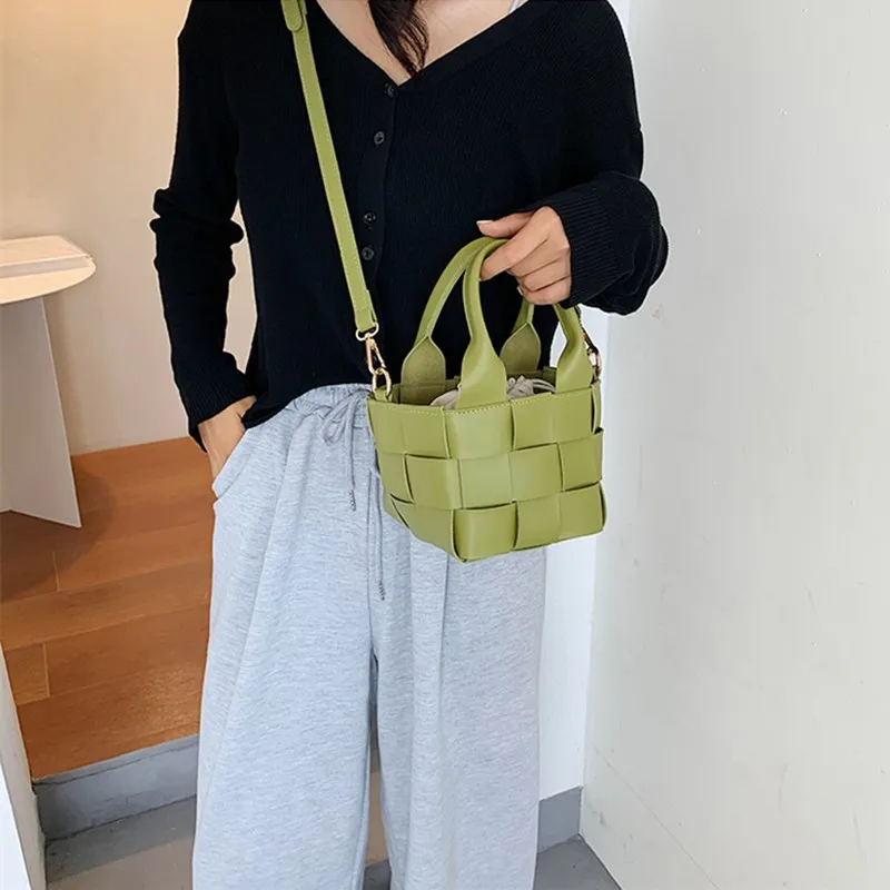 Lizzytsu borsa a secchiello intrecciata Vintage donna Casual PU morbida morbida borse a tracolla aperte borse a tracolla Design di lusso Easymatch