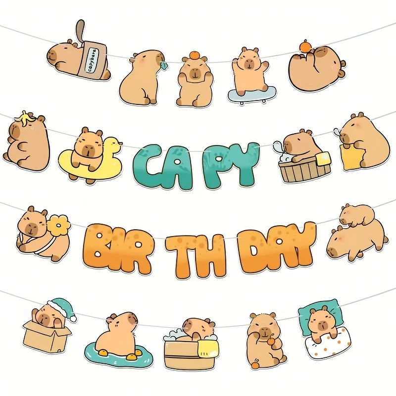 Suministros para fiesta de cumpleaños de capibara, decoraciones para fiestas temáticas de capibara, pancarta de cumpleaños con temática de capibara, pancarta de cumpleaños colgante