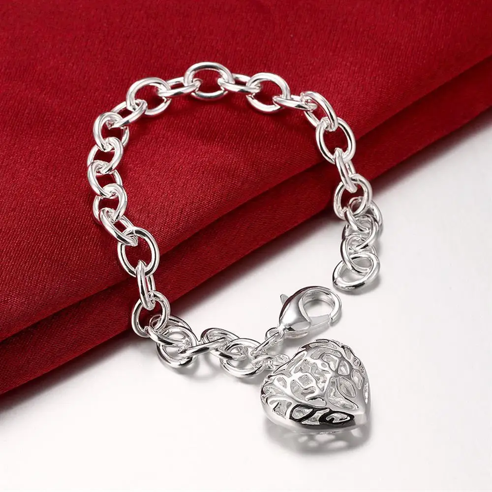 Pretty romantic  hollow heart 925 sterling silver Bracelet for woman fashion noble jewelry Wedding party gifts temperament