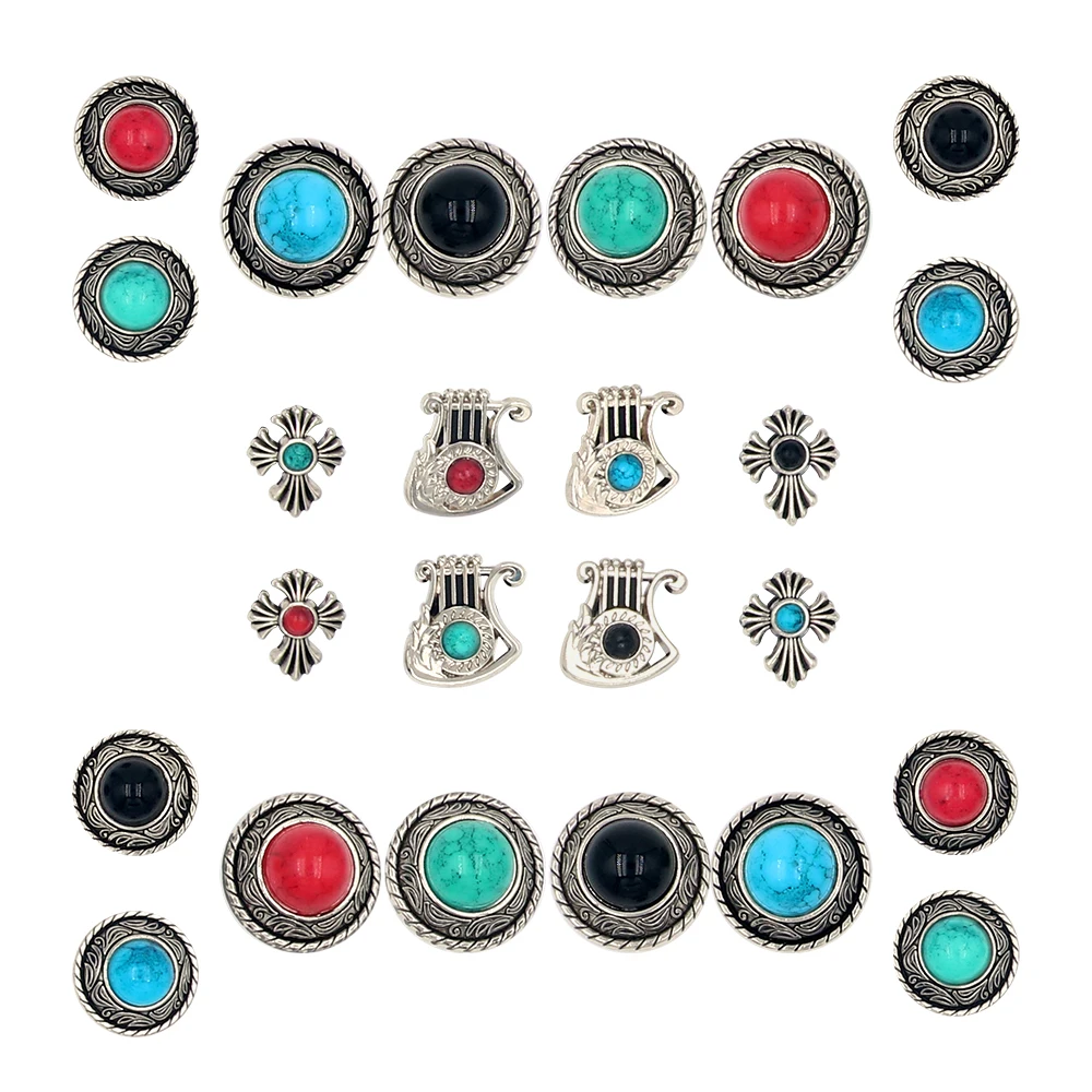 16 Pieces 1 Set Shoe Decorations Charm Badge Shape Pines Simulated Turquoise Detachable Round Sandals Accessories Buckles Gift view 5