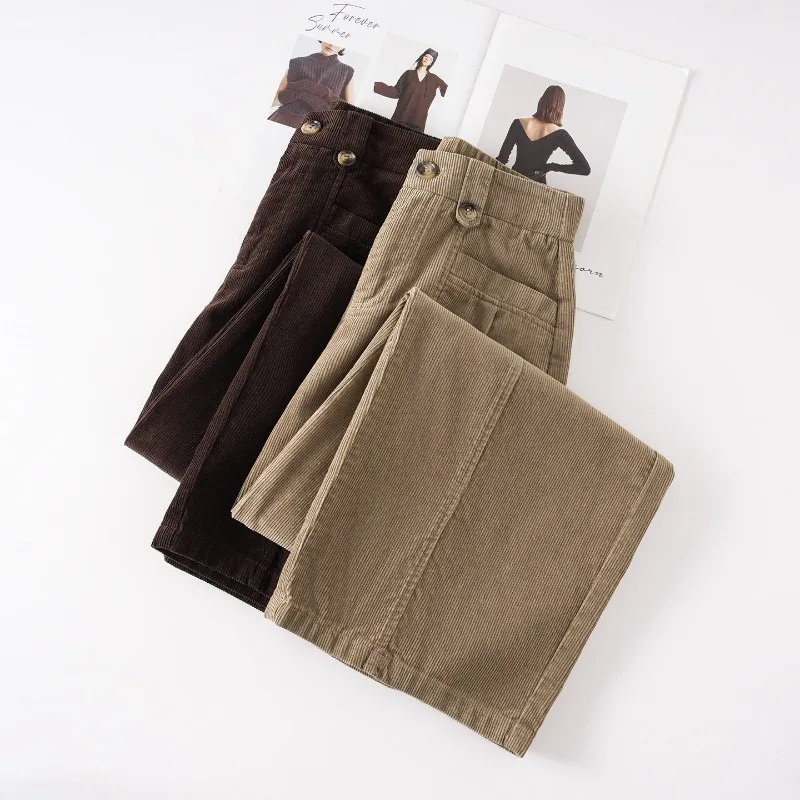 2026 Fashion Corduroy Wide-leg Pants Women's Casual Straight Trousers Spring Autumn High-waisted Loose Lady Vintage Comfy Pants