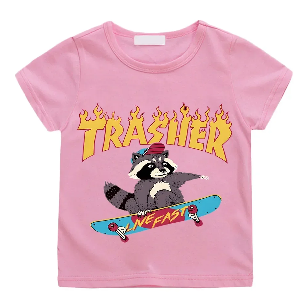 Trasher Painting Summer Clothing Creative T-shirt Boys Baby Girls Kids Clothes Tshirt Youth Brand Short Sleeve Tees Tops Kawaii