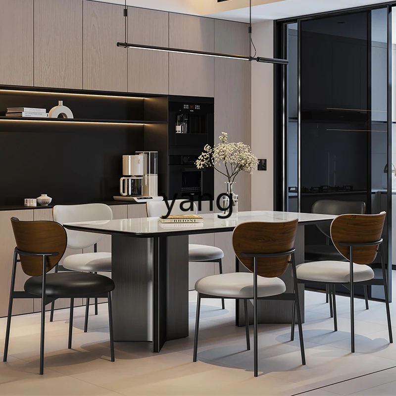 

Lmm wabi sandy wind simple modern rectangular rock slab dining table and chair combination