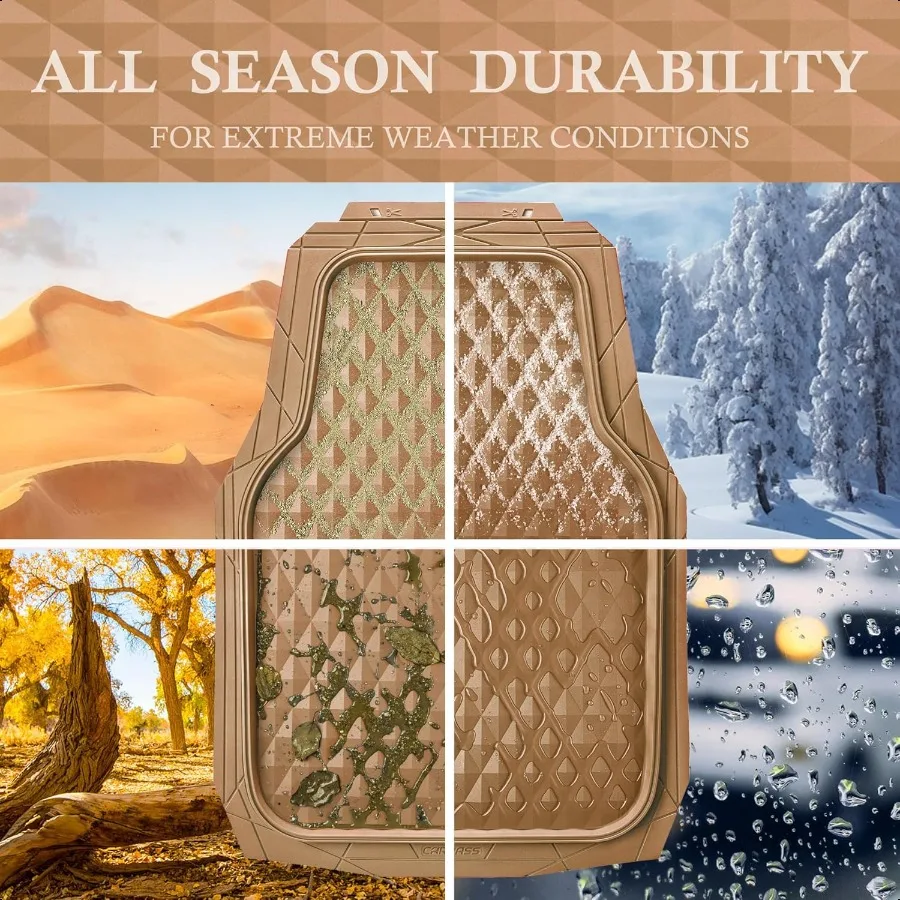 Heavy Duty Rubber Beige Car Floor Mats and Cargo Liners Deep Dish AllWeather Trunk Mats Durable AntiSlip 3D Rhombus Waterproof