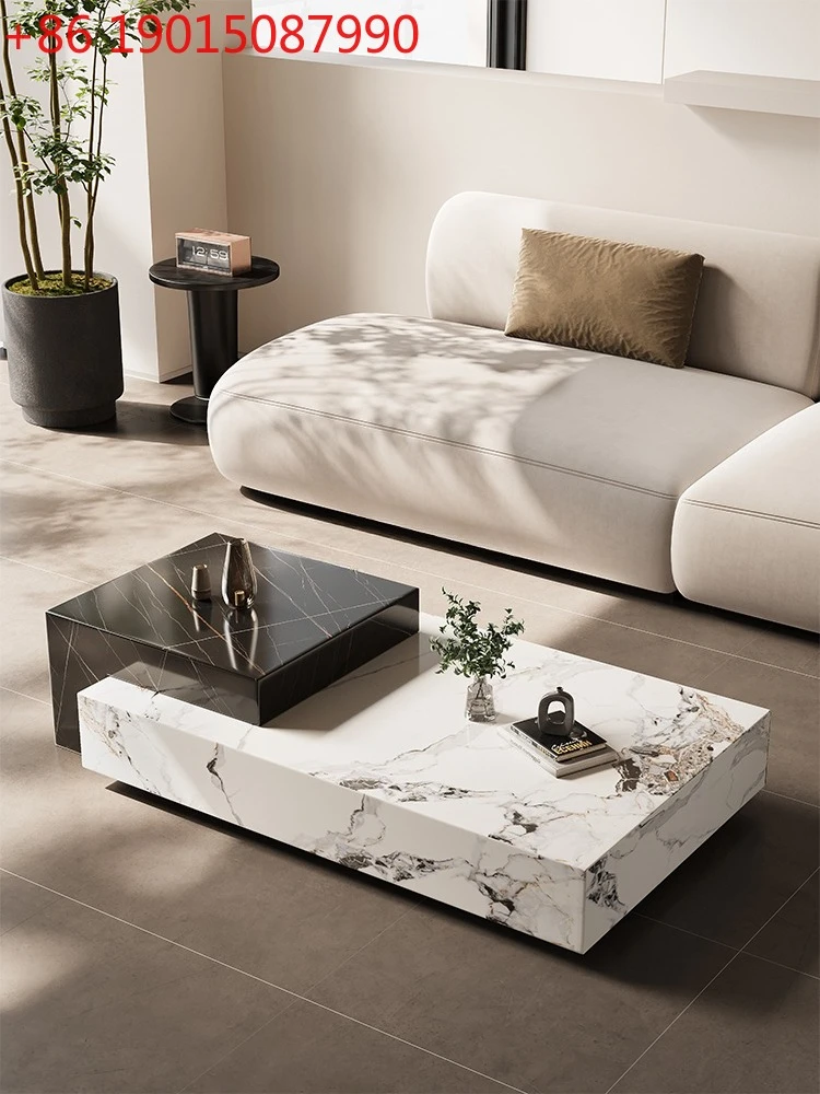 

Modern simple rock slab coffee table living room high-end light luxury retractable tea table