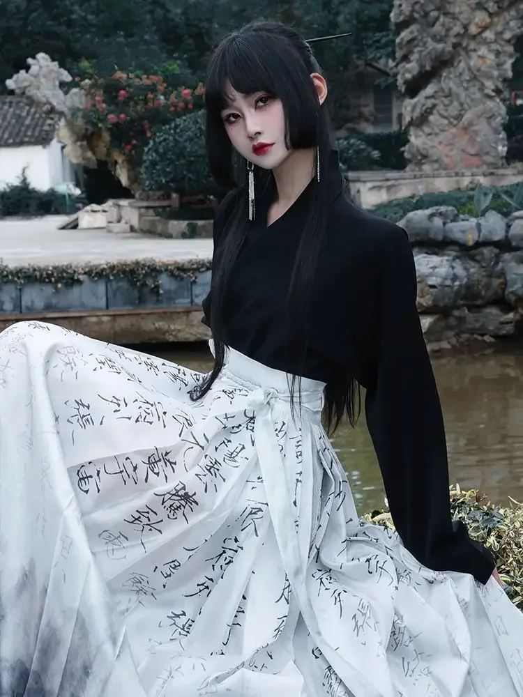 Женская юбка с изображением лошади в стиле древней китайской династии ханьфу, элегантное сказочное платье, костюм для выступления на сцене, танцевальный костюм ханьфу