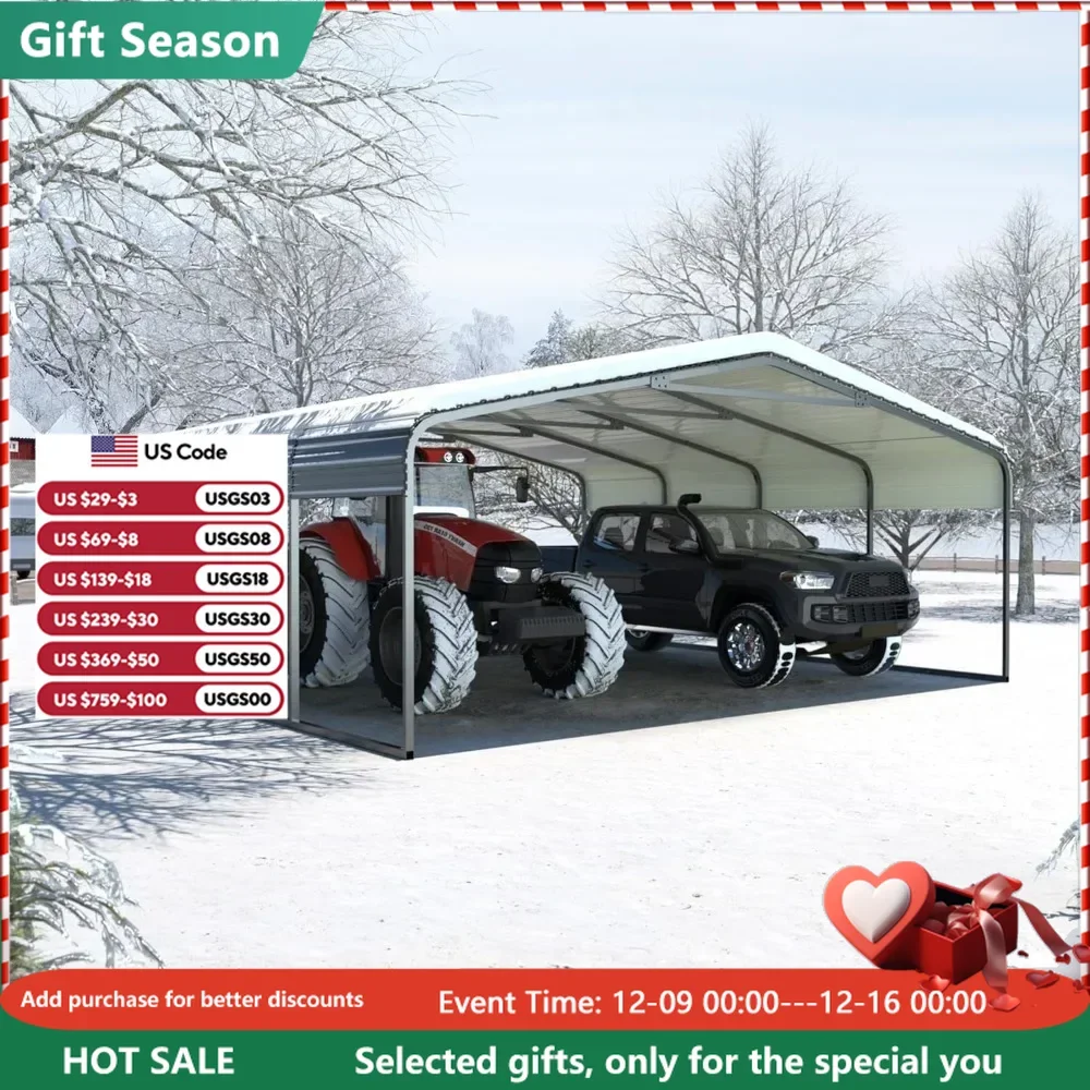 Outdoor Carport,20' x 20' Heavy Duty Canopy for Garage, Car Garage Shelter with Metal Roof and Frame for Car Garages