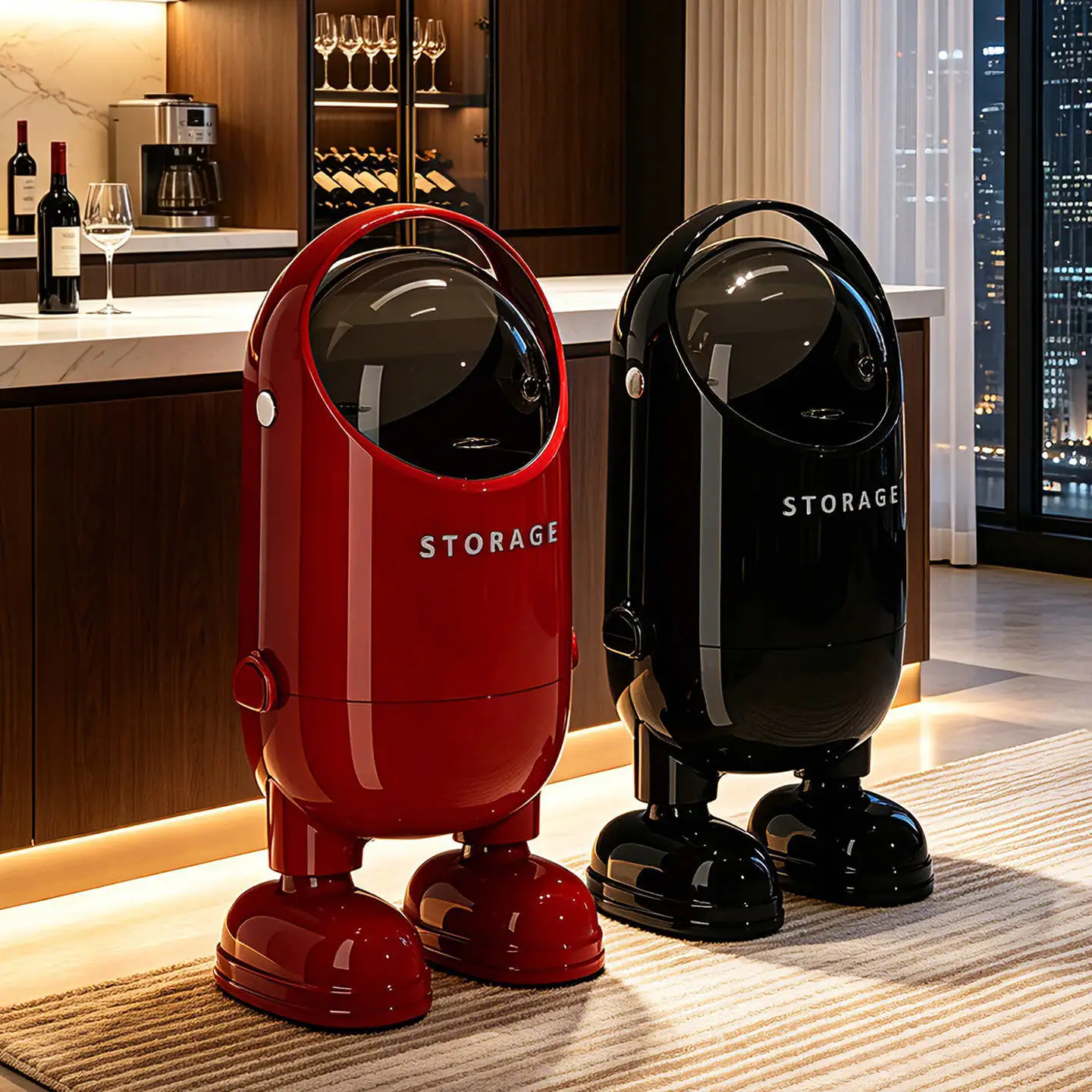 Living room, light luxury, no bending, trash can, household high-end sense with cover, large capacity with wheels, no bending