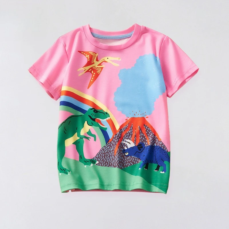 

European and American Girls' Short Sleeve Summer 2025 New Forest Style Pink T-Shirt with Cartoon Pattern