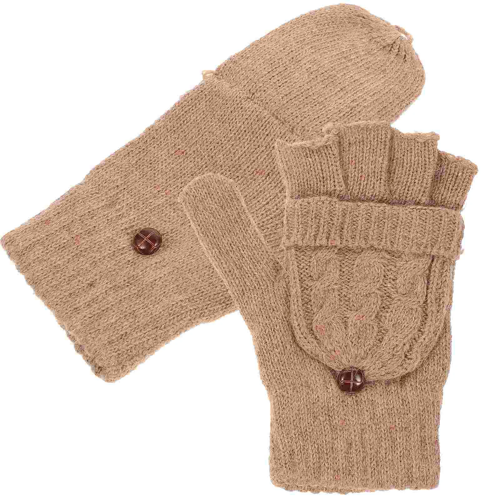 

Gloves for Men Mitten Women Fingerless Wool Ultraviolet Light Semi Brown Women's