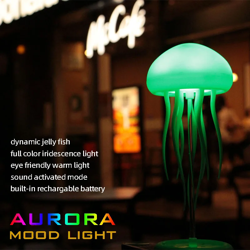 NEW Cartoon Dancing Jellyfish Night Light RGB Gradient Cute Jellyfish Bedside Lamp Voice Control Type-C Charging LED Night Lamp