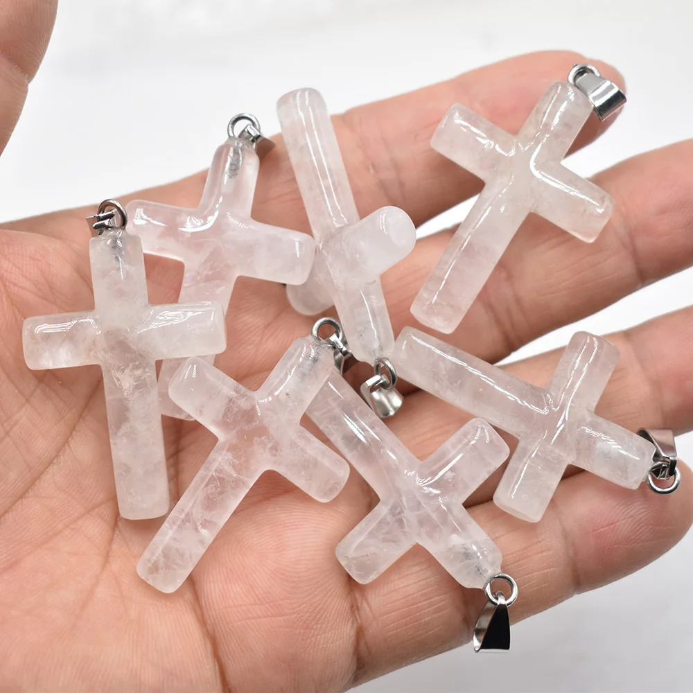 Großhandel 10 Stück/Set Modische Naturstein-Mischung 40x28mm Lange Kreuzanhänger für Schmuckherstellung Charm-Halsketten-Zubehör – Detail 2