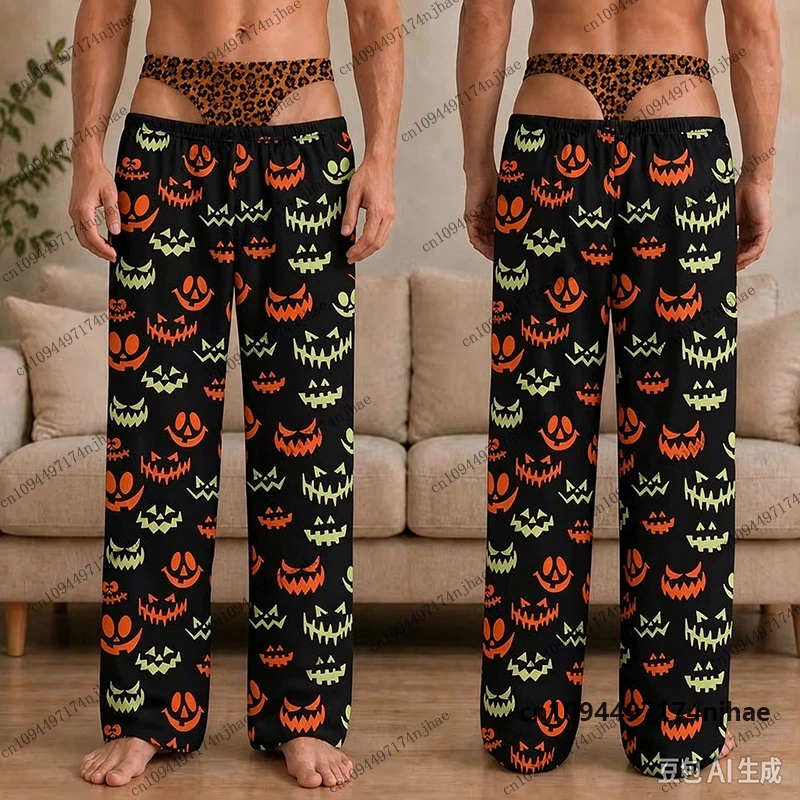 Halloween-Spaß: Pyjamahose mit lustigem Motiv für Herren, Damen, Kinder und Erwachsene – Kürbis, Geist, Fledermaus, Skelett – lässige lange Hose – Detail 8