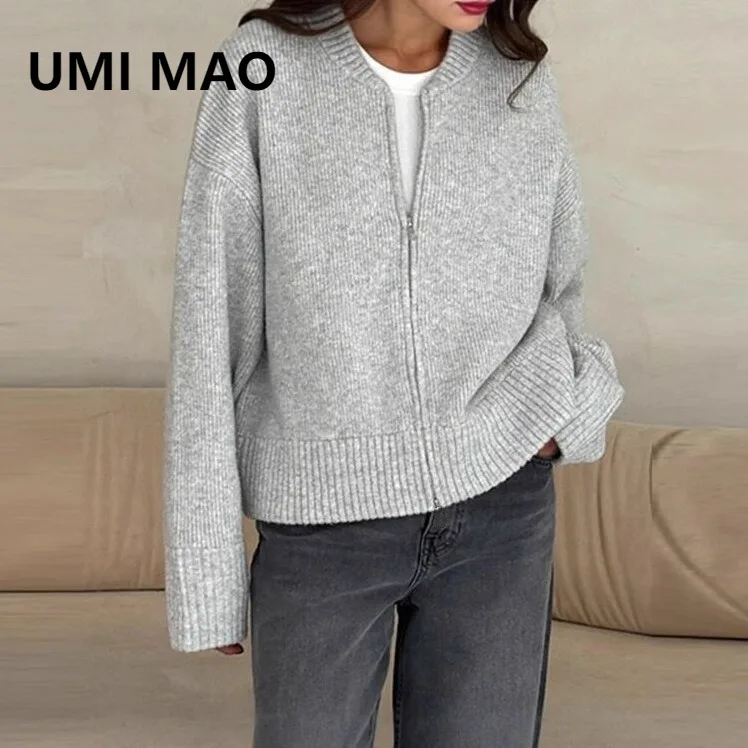 

UMI MAO Fashion Tops Autumn Winter Casual Versatile Zipper Knitted Sweater Cardigan For Women Femme