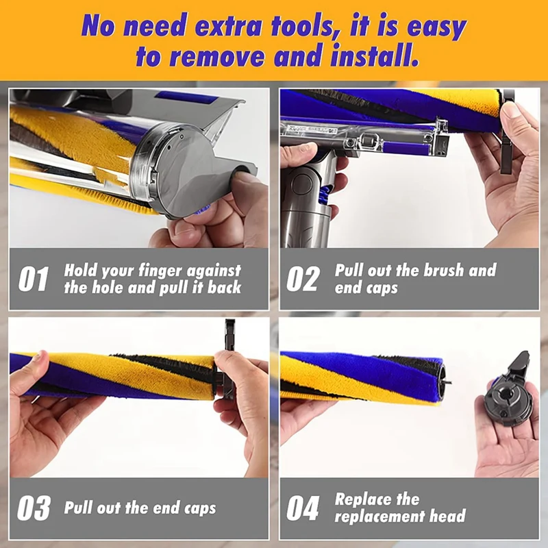 Substituição da escova do rolo macio, anexos a vácuo sem fio, Dyson V8 Slim, V10, V12, V15