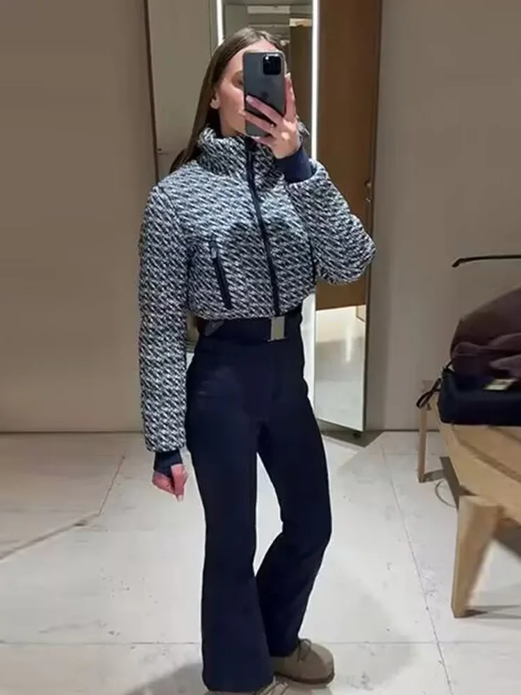 Kombinezon damski HH Fashion z stójką, zapinany na zamek, z kieszeniami, długi rękaw, łączony pasek, ocieplany kurtka-kombinezon na narty, bawełniany.