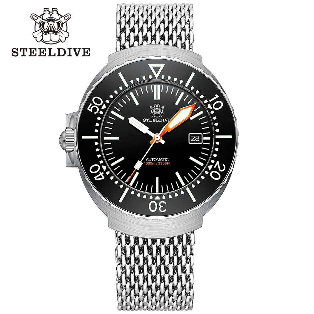 STEELDIVE New Men's Automatic Watch 100ATM Water Resistant One-piece Case Automatic Diver Sports SD1989 Wristwatch Reloj Hombre