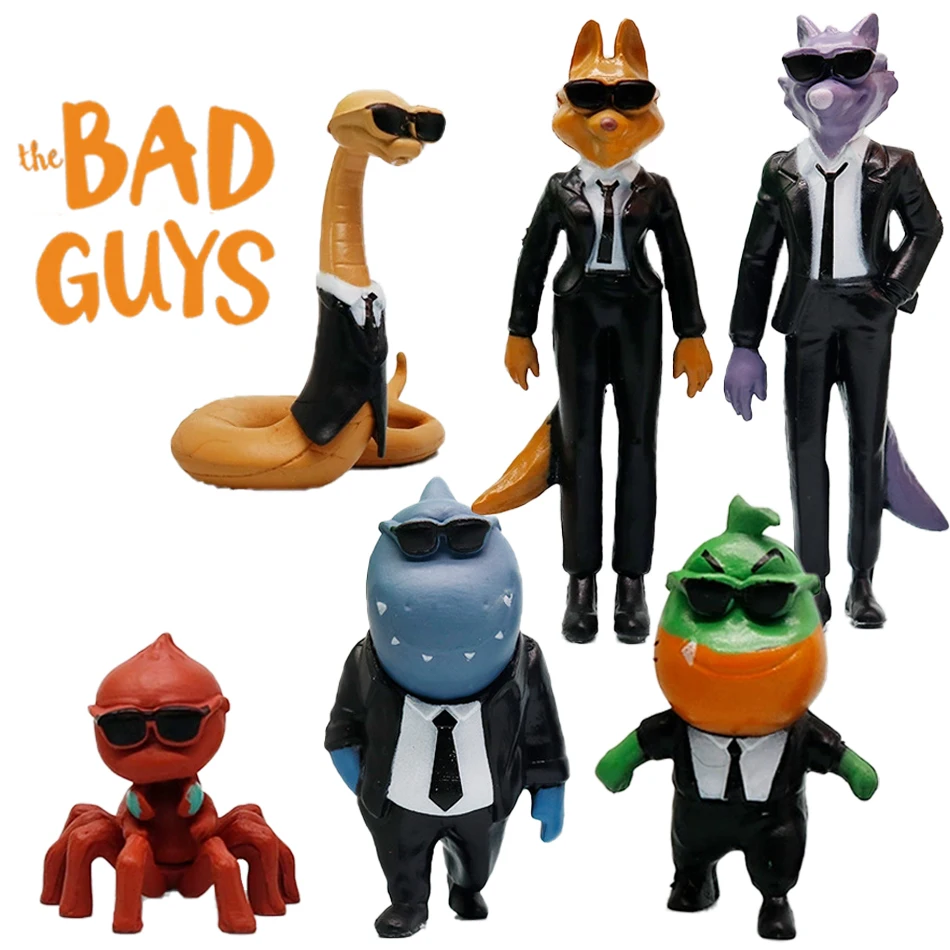 6 stücke Neue Film The Bad Guys action figur Spielzeug Kawaii Wolf Piranha Schlange Shark Tarantula Anime Puppe PVC tier Spielzeug geburtstag Geschenk