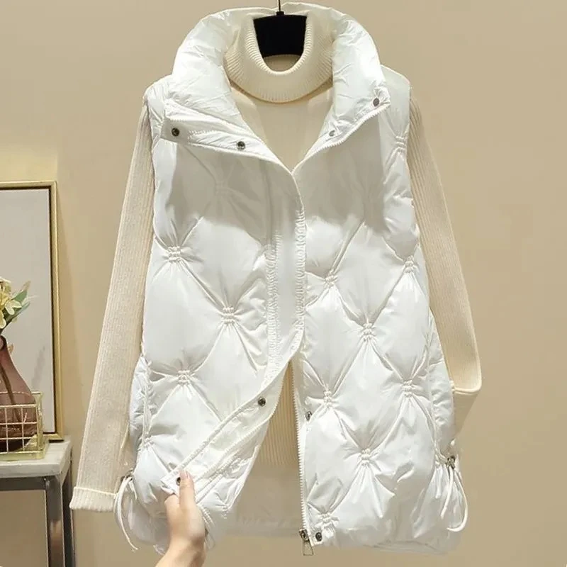 Autumn Winter Womens Vest Jacket 2024 New Stand Collar Thicken Cotton Sleeveless Coat Casual Female Waistcoat Outwear