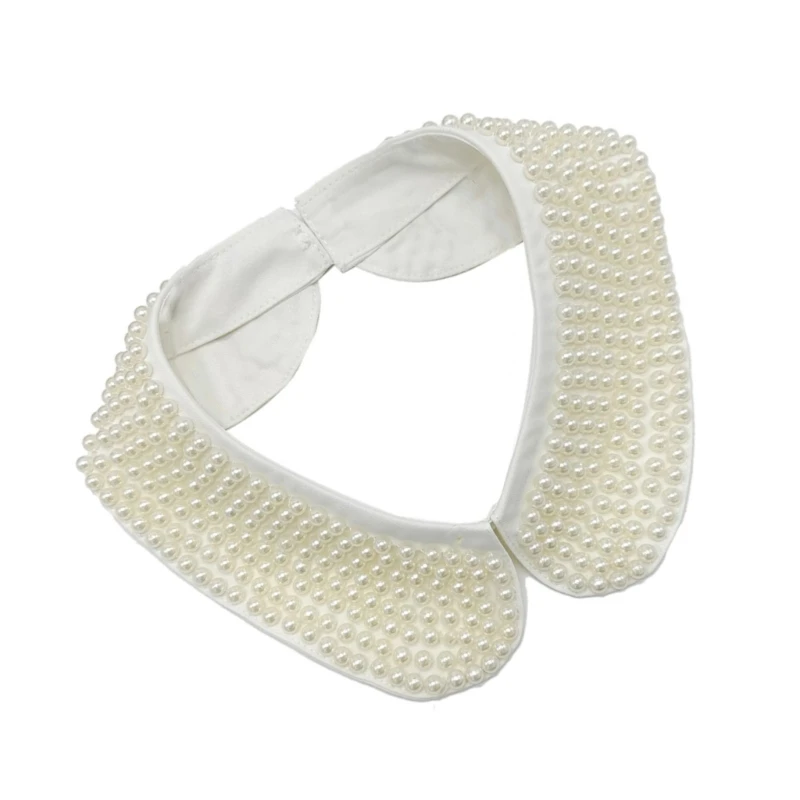 White Bead Embellished Collar Polyester Collar Easy Care Collar Office Wear for Enhancing Dresses and Office Attire