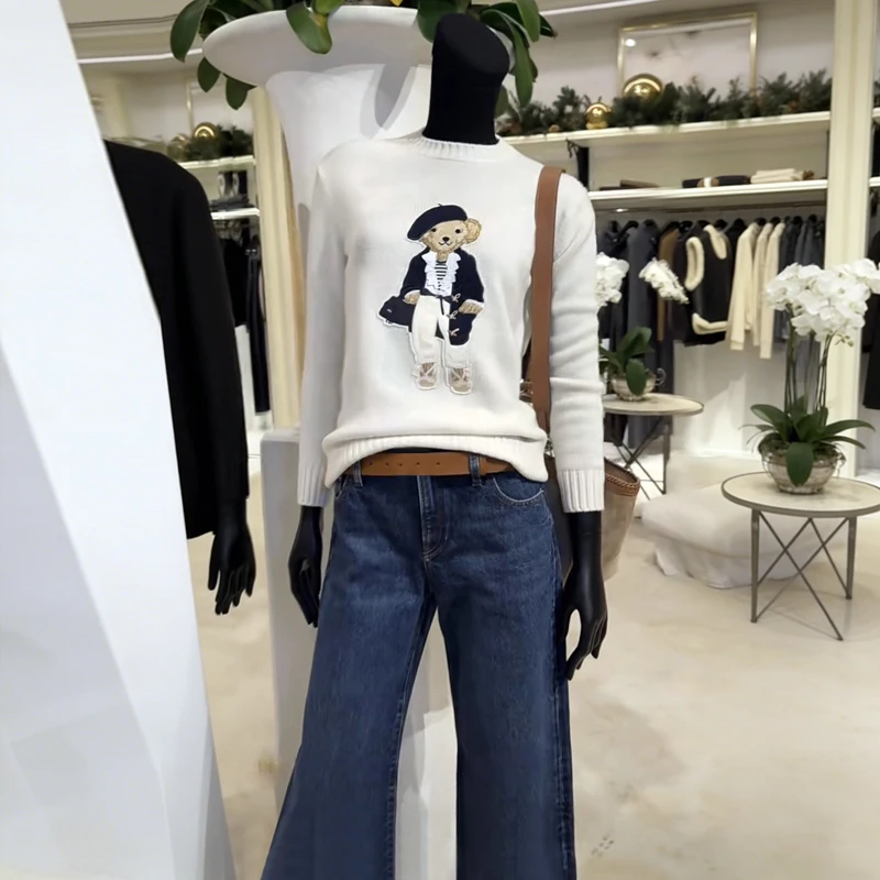 

Ретро-модный женский свитер с забавной вышивкой, базовый слой одежды во французском стиле, стандартный крой, эксклюзивно онлайн