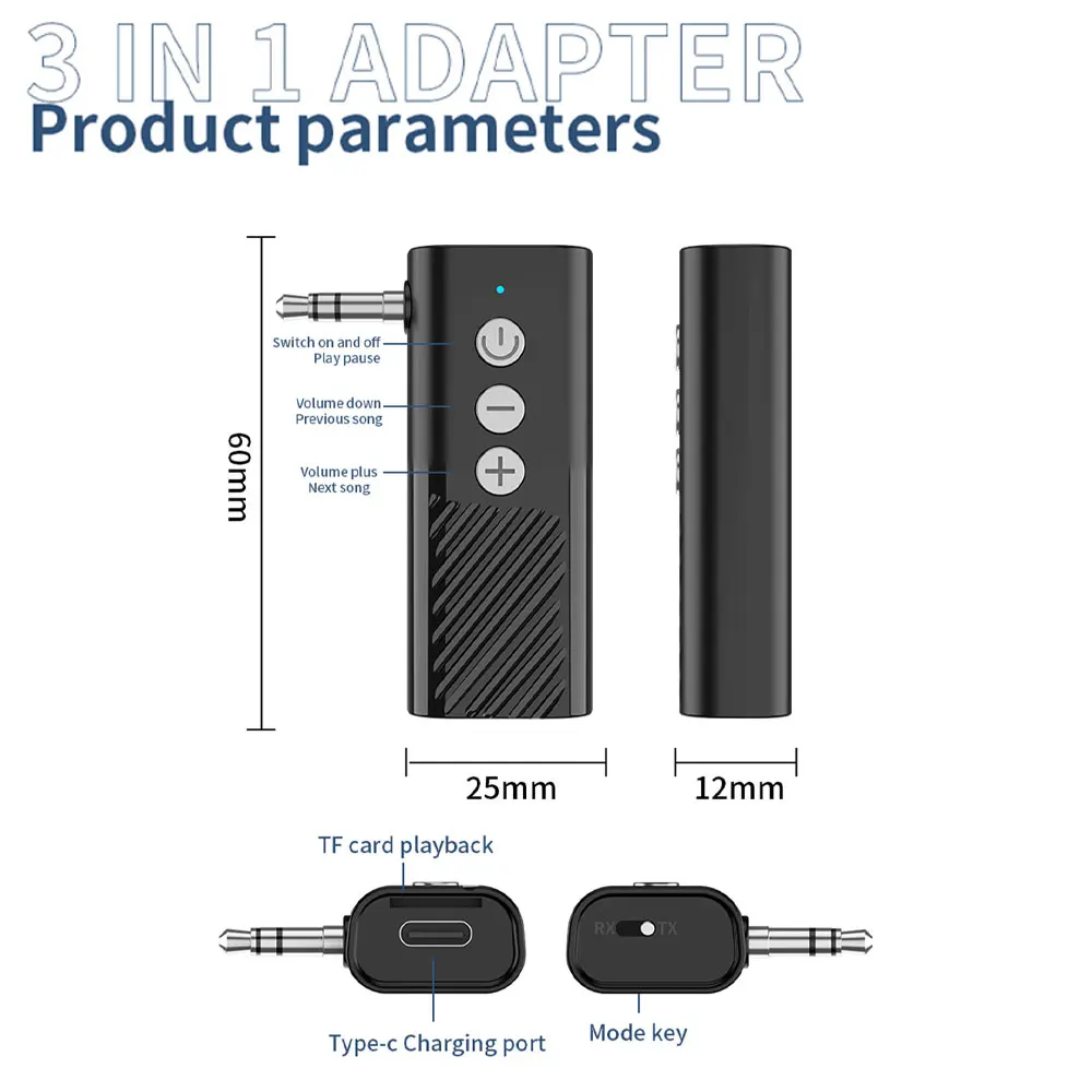 3in1 Adapter Ease Of Use Onboard Aux 5.3 Vehicle Audio Amplifier Tf Play Receiver Easy Setup