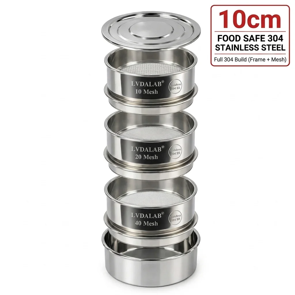 DXY 6cm 10cm Full 304 Stainless Steel Lab Test Sieve Set Precision Mesh Sifter With Pan and Lid for Soil Coffee Flour Powder