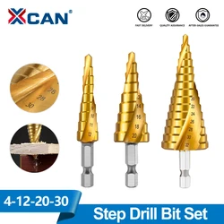 XCAN Step Cone Drill 4-12 4-20 4-32 Hex Shank Step Drill Bit Titanium Coated Wood Metal Hole Cutter HSS Drilling Tools