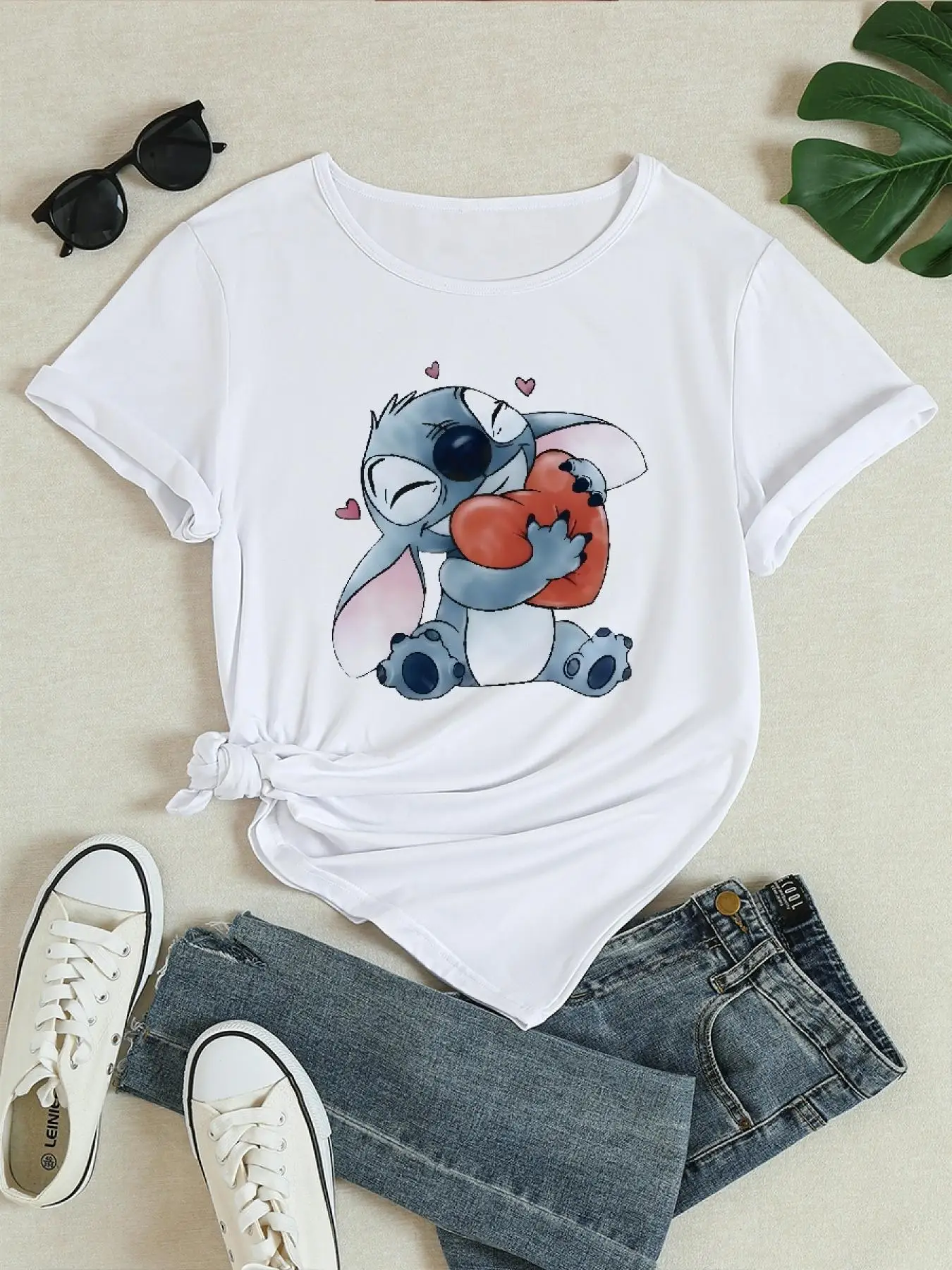 T-shirt casual da donna a maniche corte con design a cuore con cuciture - Girocollo, elastica e leggera, perfetta per la primavera/estate