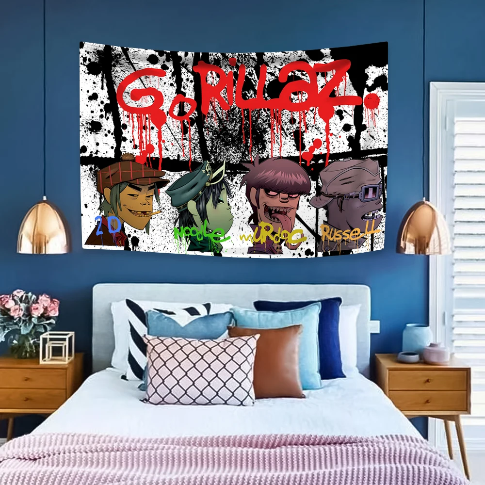 Music Band Gorillaz Tapestry Pop Rock Home Decoration Large Fabric Wall Hanging Cover Bedroom Dorm Background Sofa Blanket