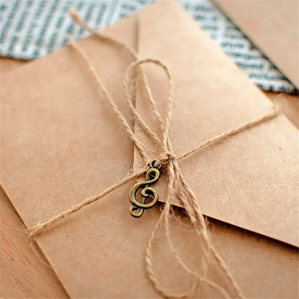 12pcs/set Vintage Kraft Letter Envelope Set with Pendant Hemp Rope Accessories Wedding Invitation Pocket Envelope