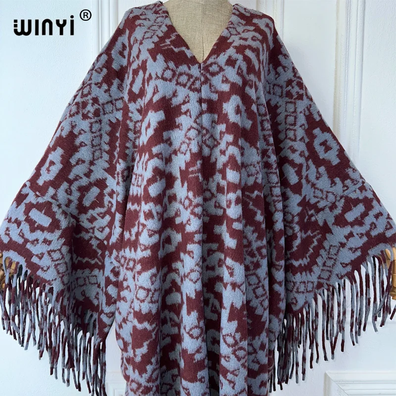 WINYI estampado cómodo cálido moda vestido con borlas elegante África Boho invierno maxi caftán para mujeres vestido largo de fiesta abaya suelta