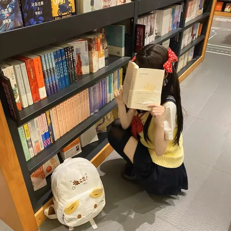 Zaino in peluche Sanrio giapponese Masyumaro peloso Fuwa Nyanko Cat Zaino morbido e carino Lolita Girl Kawaii