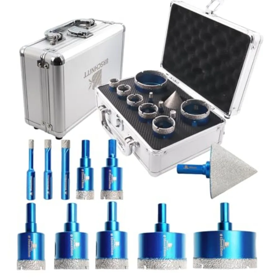 

Diamond Core Drill Bit Set - Diamond Hole Saw Kit for Porcelain Tile Ceramic Marble Granite Drilling Triangle Shank 11pcs 6/8/1