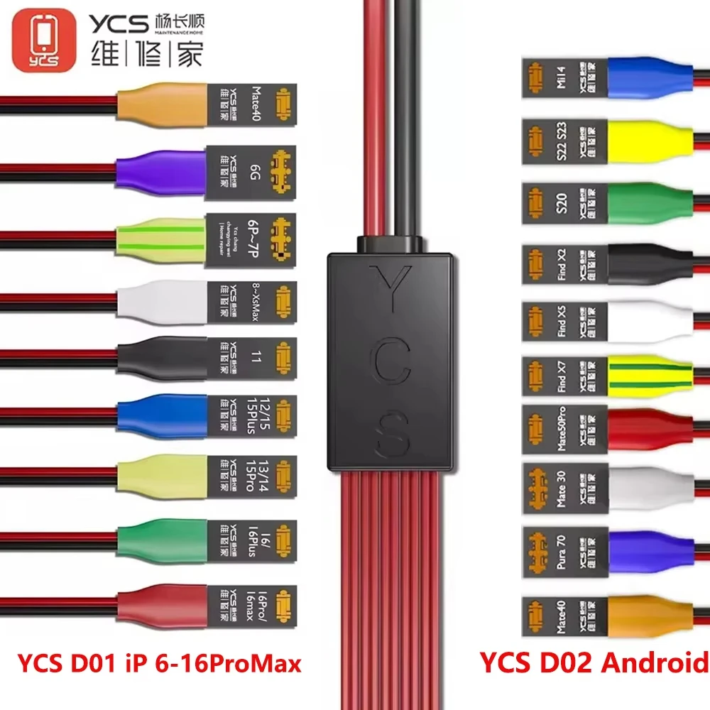 

YCS D01 D02 Universal Power On Cable for iPhone 6-16 Pro Max Android Phone Repair Tool 10 in 1 Banana Plug Charging Test Line