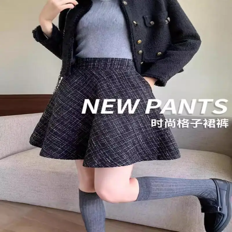 Geruite rok Dames Hoge taille Minimalistisch Modieus Kantoorkleding Veelzijdige rok Broek Herfst Winter Korte rok Leuke nieuwe stijl