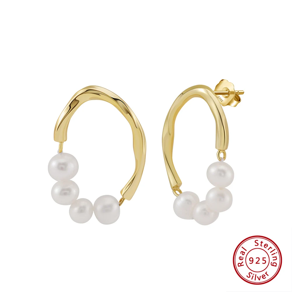 

Kiss Mandy Big Freshwater Pearl Hoop Earrings Exquisite Vintage 925 Sterling Silver Beads Circle Earrings Party Jewelry GPE103