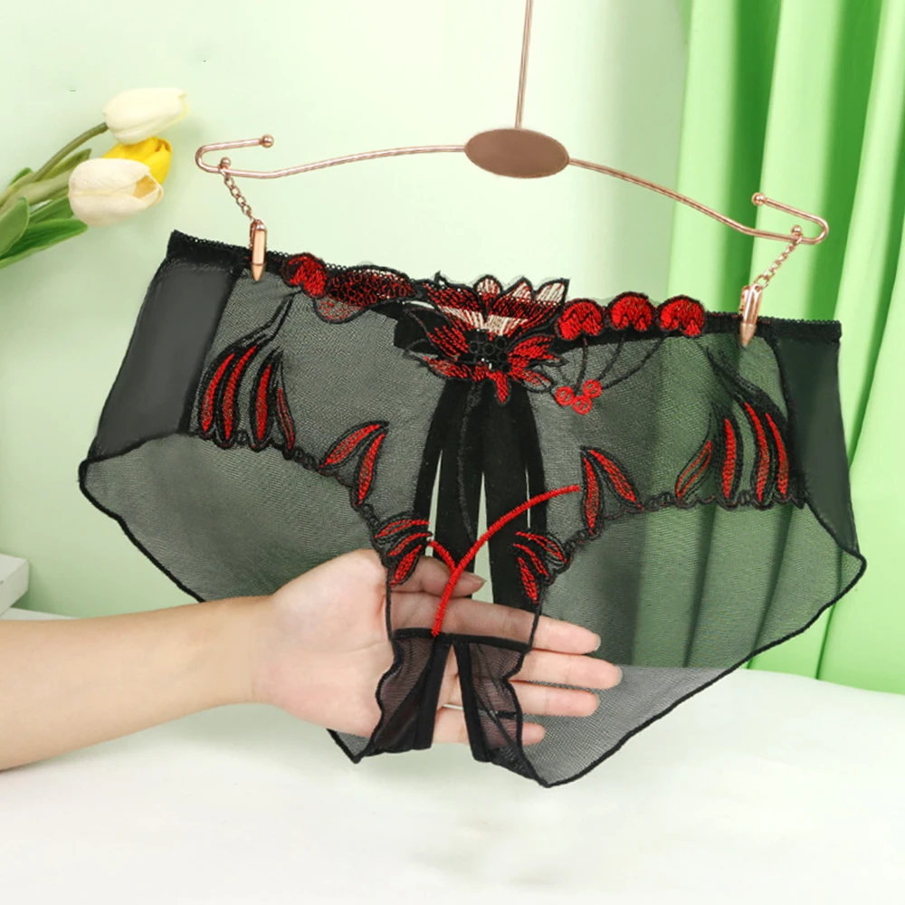 

Women See-Through Underwear Floral Mesh Comfort Sheer Briefs Crotchless Ultra-thin Slit Seamless Open Crotch Female Panties