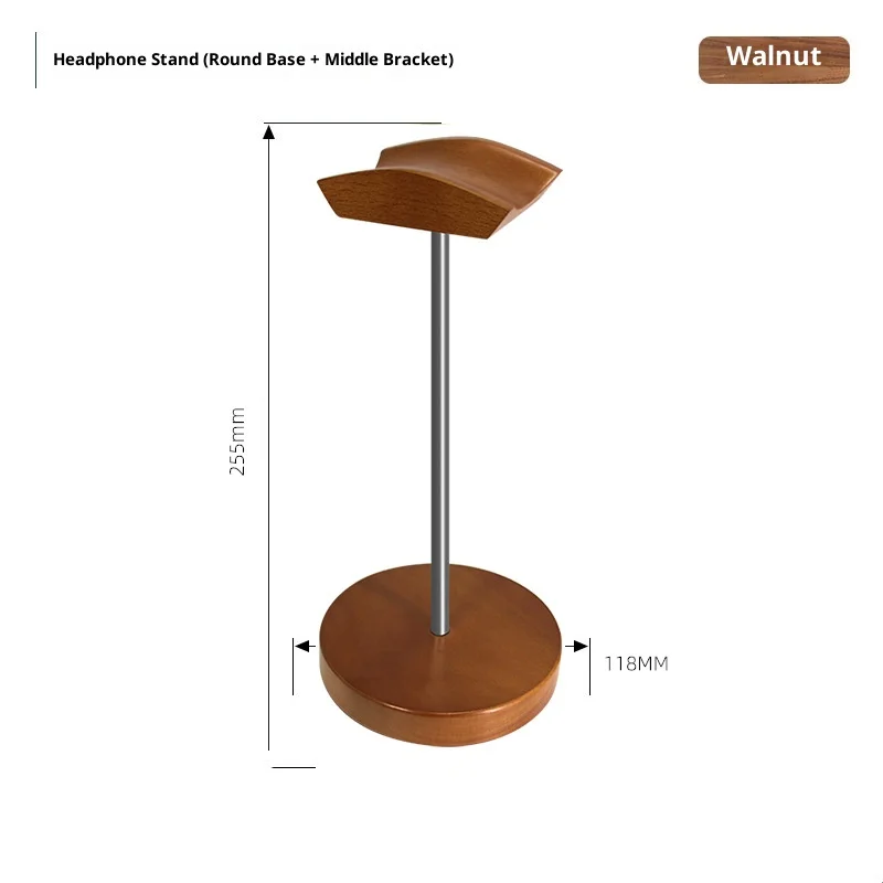 Black Walnut Wood & Aluminum Headphone Stand Nature Walnut Gaming Headset Holder with Solid Metal Base for Table Desk Display image 6