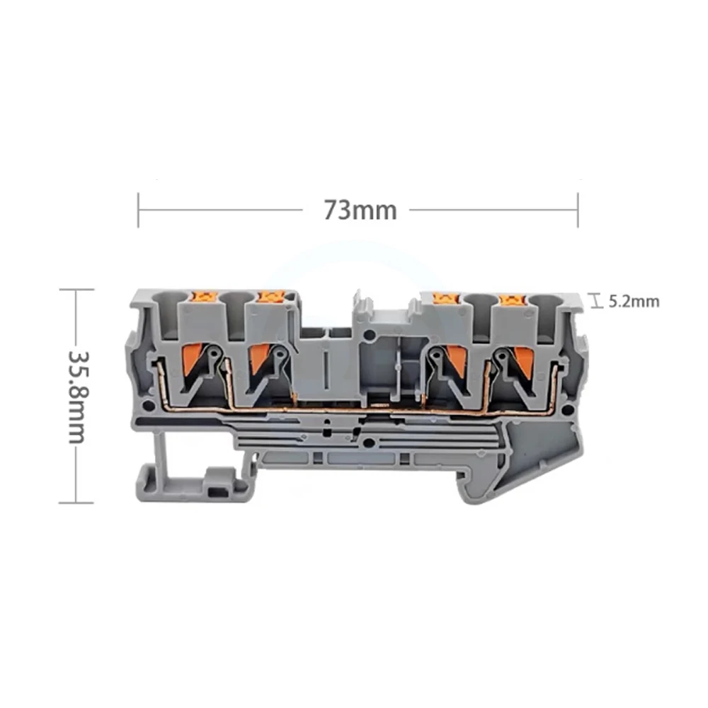 (5 pcs) PT2.5-QUATTRO Spring-Loaded Quick-Connect Terminal Block, 2-in/2-out Direct-Insert 2/2 Terminal Block PT2.5