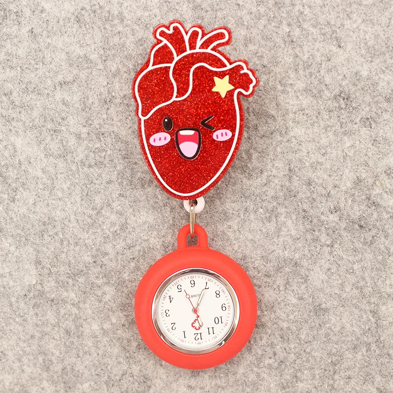 Reloj de bolsillo retráctil de dibujos animados para hombre y mujer, reloj de bolsillo con diseño de corazón Lung, con Clip para médico y enfermera