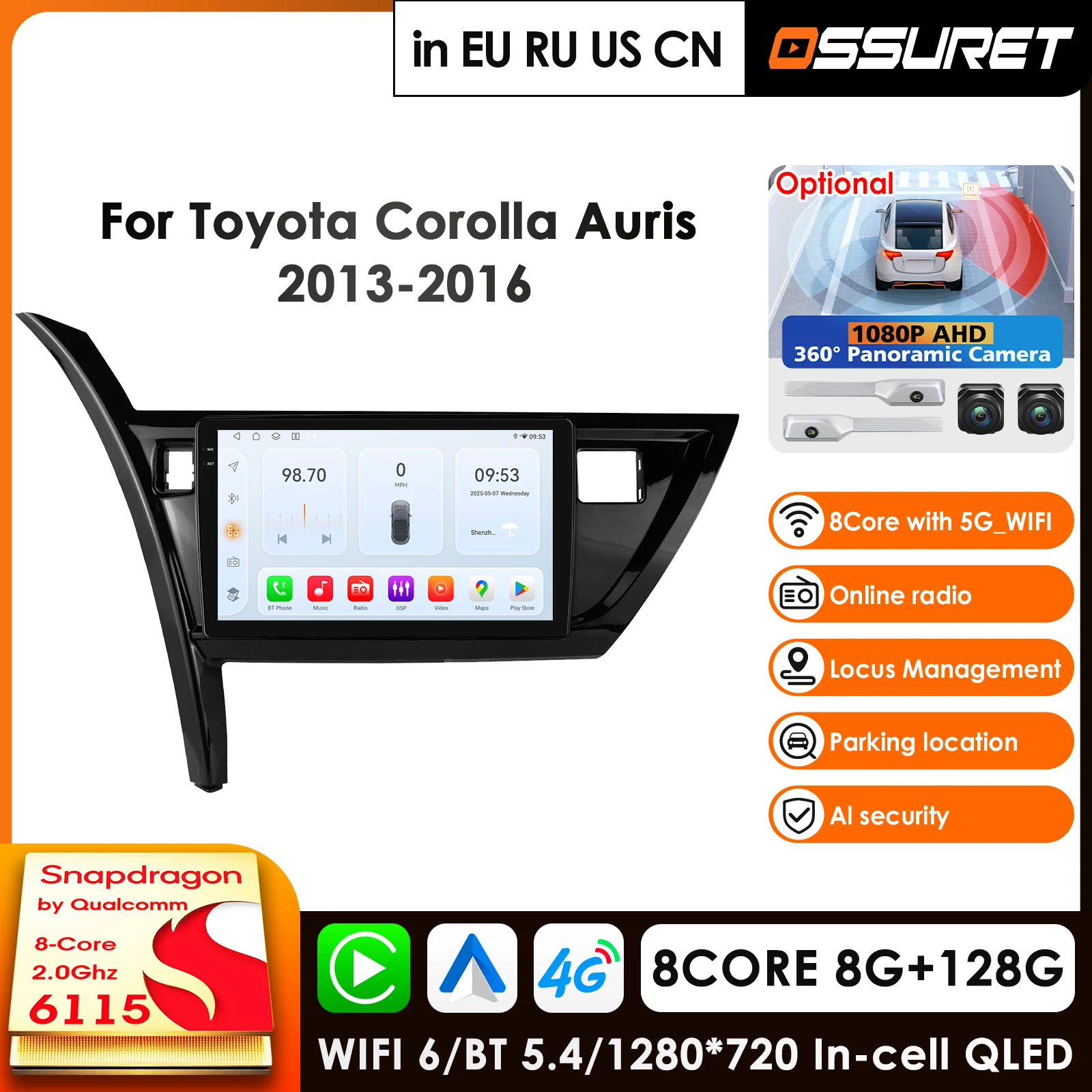 

Автомобильный радиоприемник Carplay 4G-LTE DSP 2 Din Android 14 для Toyota Corolla Auris 2013-2016 гибридный мультимедийный видео RDS WIFI навигация