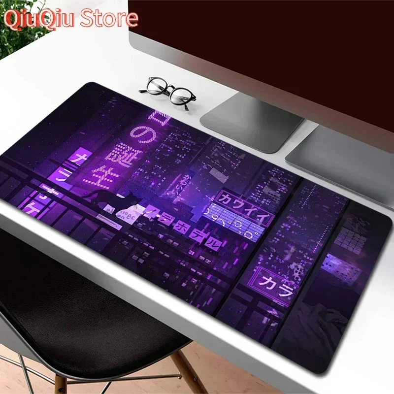 

Большой игровой коврик для мыши Neon City XXL, резиновый настольный коврик, игровой коврик для мыши с HD принтом, геймерский коврик для мыши, коврик для клавиатуры в стиле аниме, нескользящий ковер