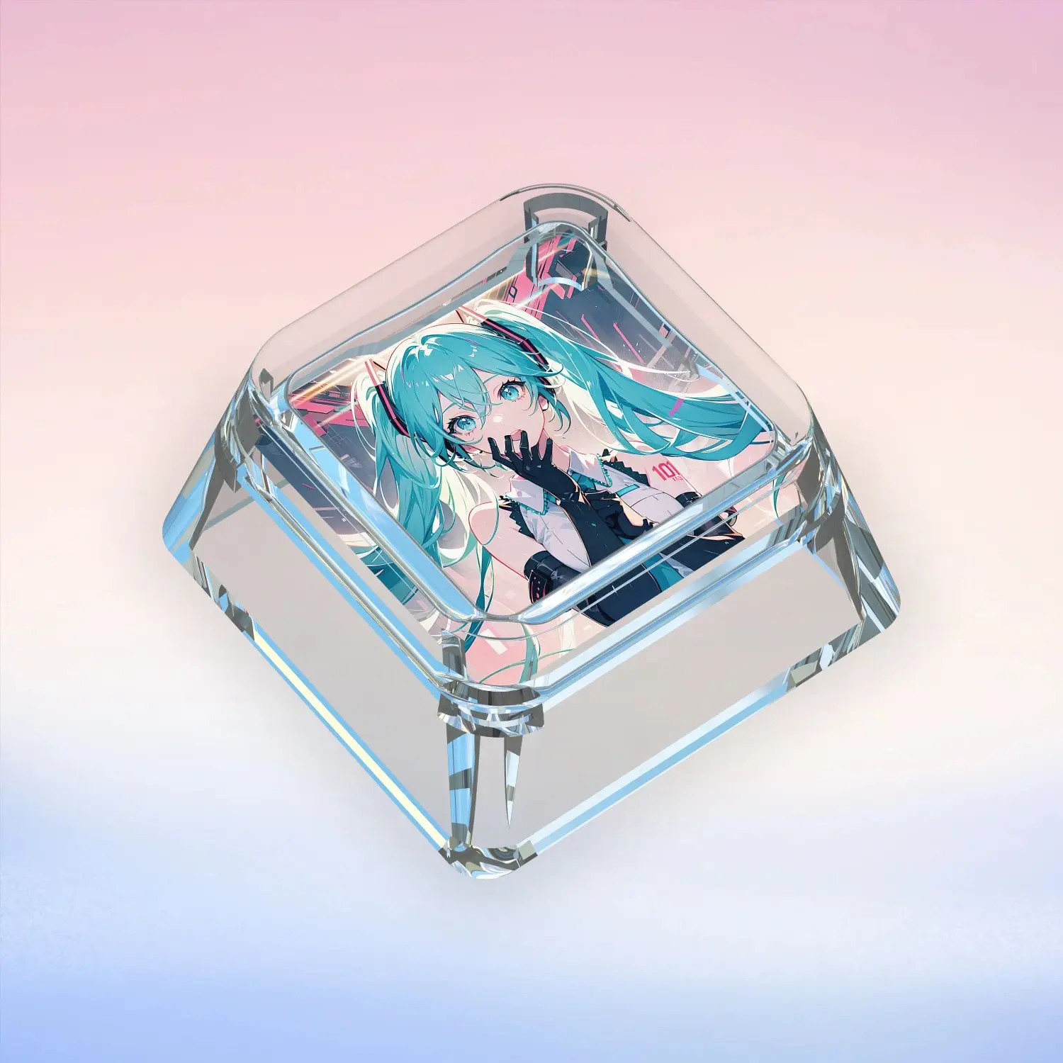 Cartoon Miku Mechanical Keyboard Personalized Keycaps Cross Axis Body Miku Cute Keyboard Cap Transparent Keycaps Anime Gift Toys